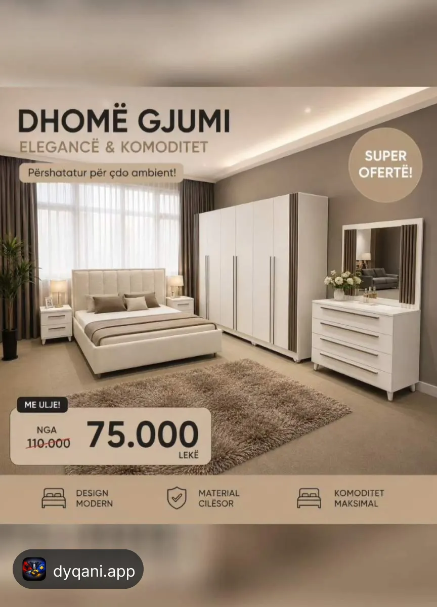 Shitet Dhomë gjumi moderne – 75,000 Lek – Elbasan – I ri — Elbasan - Foto 1