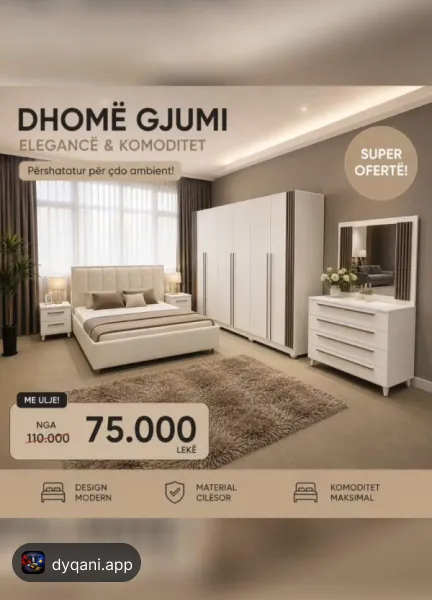 Dhomë gjumi moderne me dollap dhe krevat