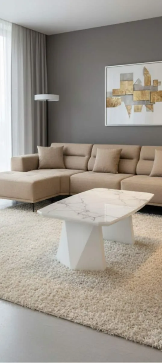 Tavolin ngjyra bardh 120x60 Mdf 100% shkelqim struktur Mermeri - Foto 1