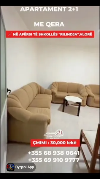 Jepet me qira apartament 2+1 pranë – 30,000 Lek – I mirë — Vlorë