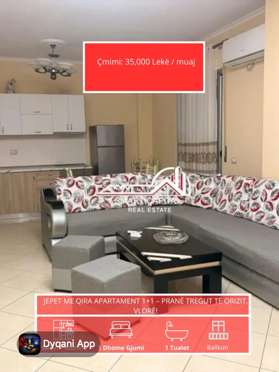 Apartament 1+1 Me Qira, Tregu Orizit – 35,000 Lek – I mirë — Vlorë - Foto 1