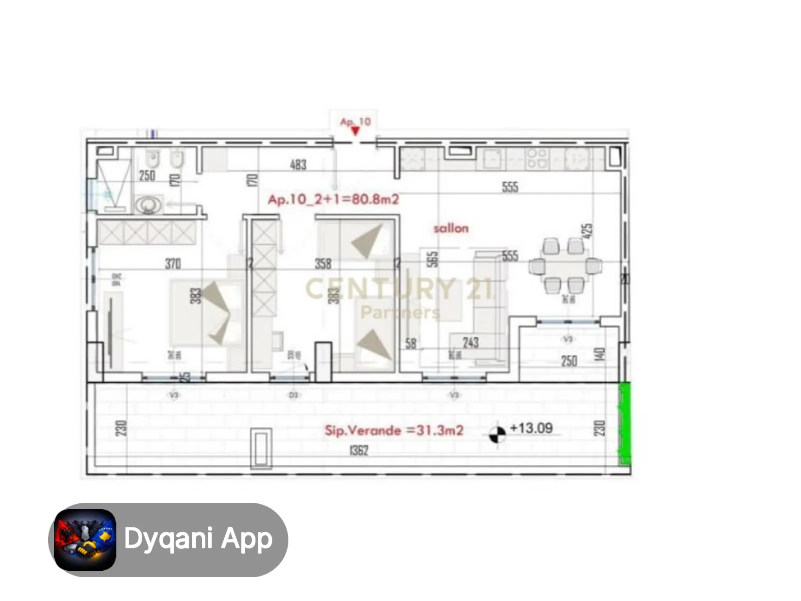 Apartament 2+1 me verandë në Color – 125,000€ – Tiranë — Tiranë - Foto 2