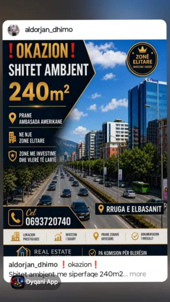 Shitet ambjent komercial me sipërfaqe 240m2 – Tiranë — Tiranë