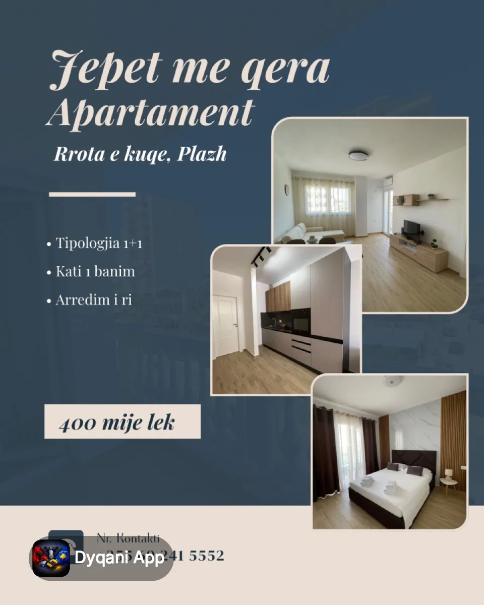 Jepet me qera apartament 1+1 – 40,000 Lek – Durrës – I ri — Durrës - Foto 1