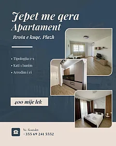 Jepet me qera apartament 1+1 – 40,000 Lek – Durrës – I ri — Durrës - Foto 1