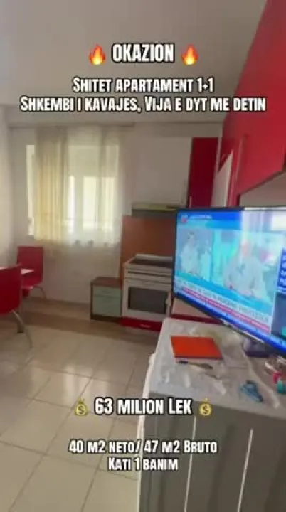 Shitet apartament 1+1 40 m2 vije e dyte me detin — video